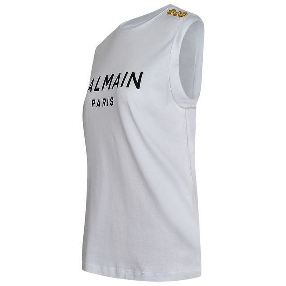 BALMAIN White Cotton Tank Top - Picture 2 of 3